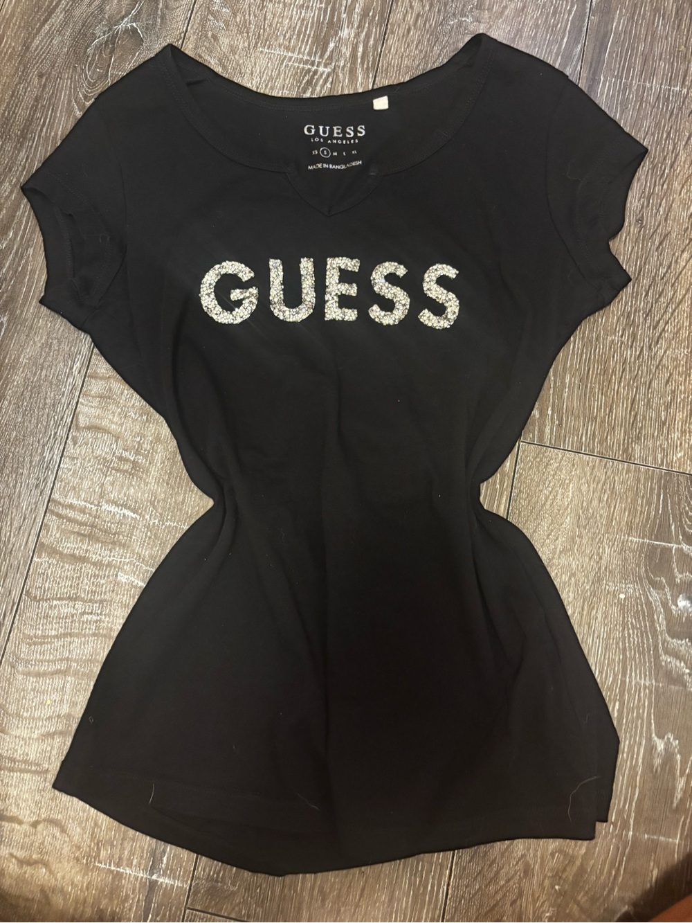 GUESS Black Short Sleeve Tee with Crystal Logo